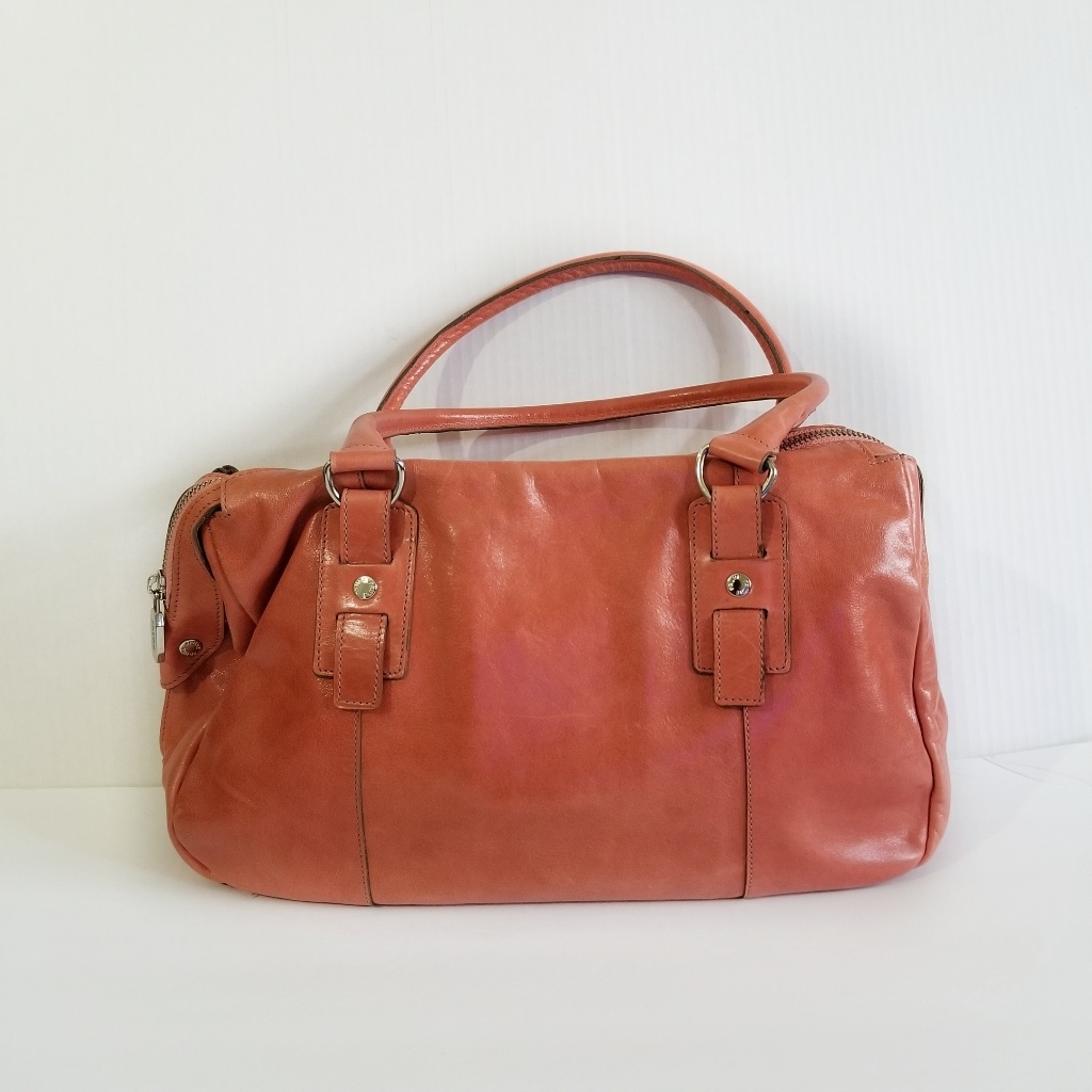 Prune Coral Leather Satchel Bag